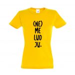 Geltoni moteriški marškinėliai su užrašu (Ne)meluoju