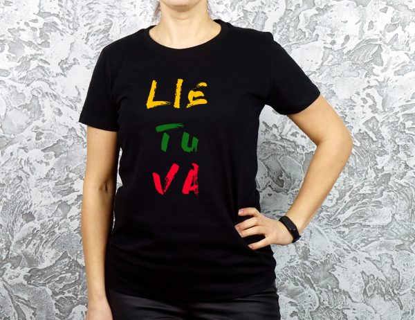 Juodi marškinėliai su užrašu Lietuva moterims