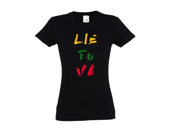 Juodi moteriški marškinėliai su užrašu Lietuva
