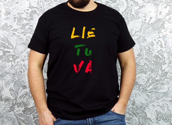 Juodi vyriški marškinėliai su užrašu Lietuva