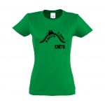 Žali moteriški marškinėliai su užrašu Aukštyn ir žemyn kartu