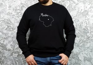 personalizuotas unisex džemperis su užrašu mano miestas ačiū labai