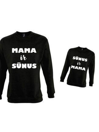 suderintas juodų džemperių komplektas su užrašu mama ir sūnus