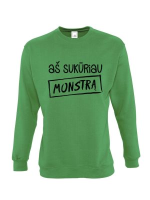 žalias džemperis su užrašu aš sukūriau monstrą mamai arba tėčiui
