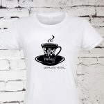 Balti moteriški marškinėliai su užrašu Kavos metas