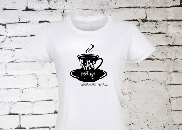 Balti moteriški marškinėliai su užrašu Kavos metas