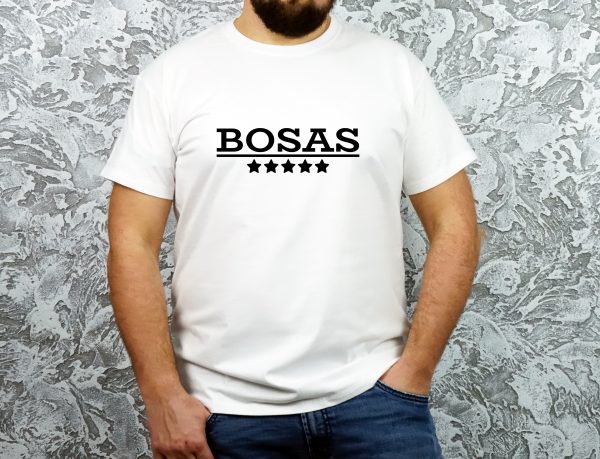 Balti vyriški marškinėliai su užrašu Bosas