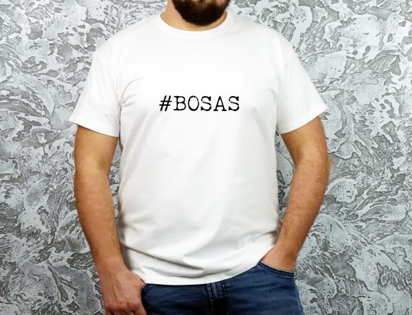 Balti vyriški marškinėliai su užrašu #bosas