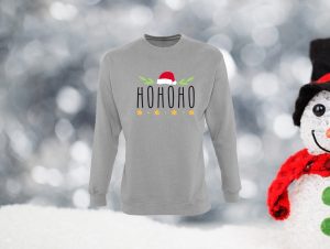 Pilkas vaikiškas kalėdinis džemperis su užrašu Ho ho ho