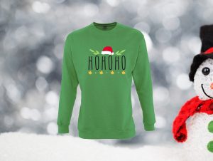 Žalias vaikiškas kalėdinis džemperis su užrašu Ho ho ho