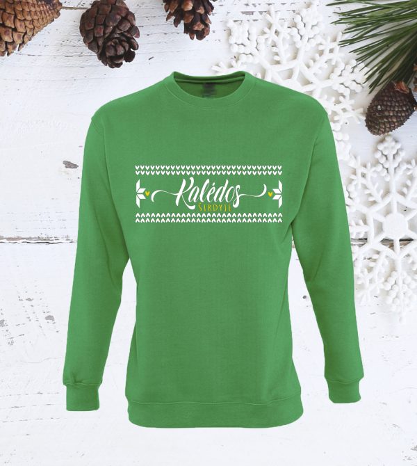 Žalias kalėdinis džemperis su užrašu Kalėdos sirdyje