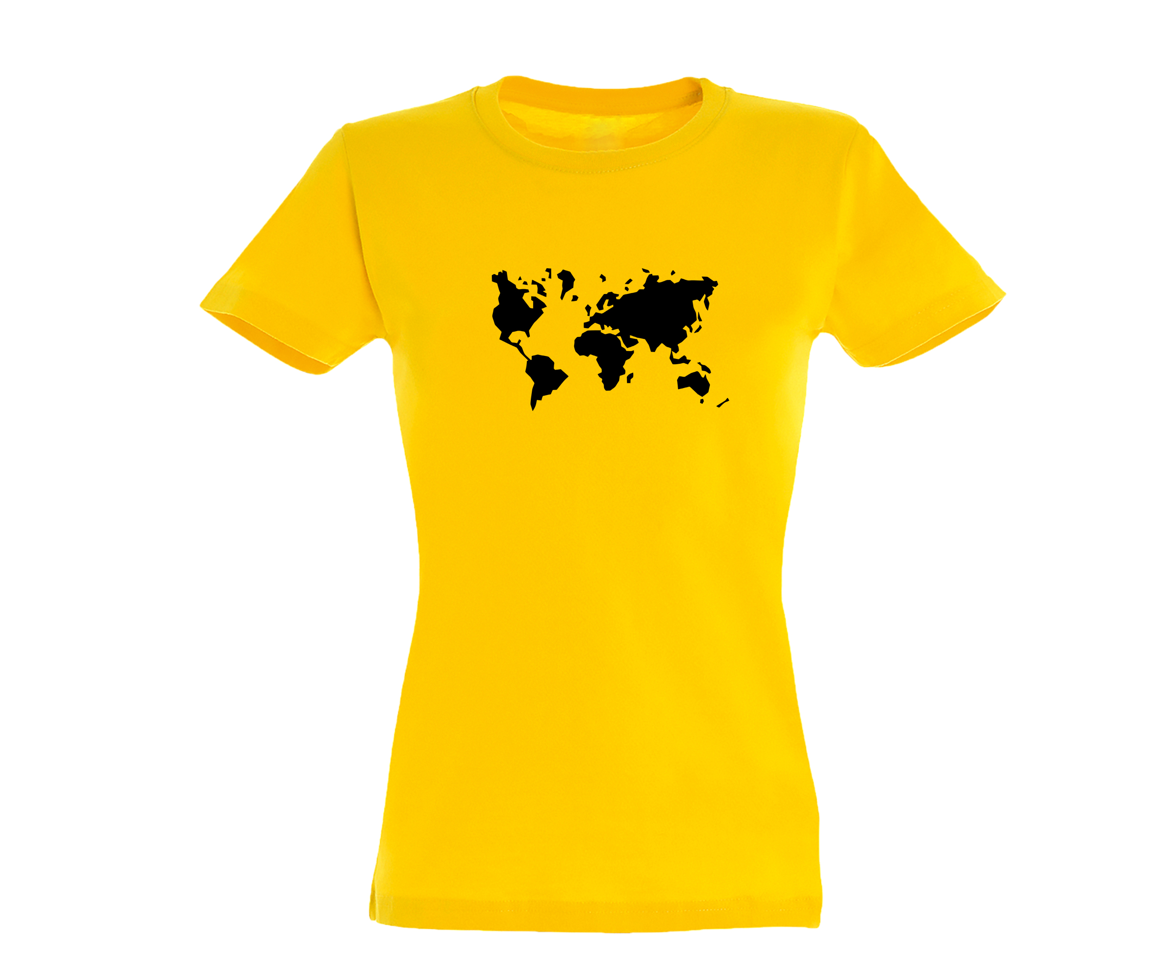 Geltoni moteriški marškinėliai Pasaulio žemėlapis