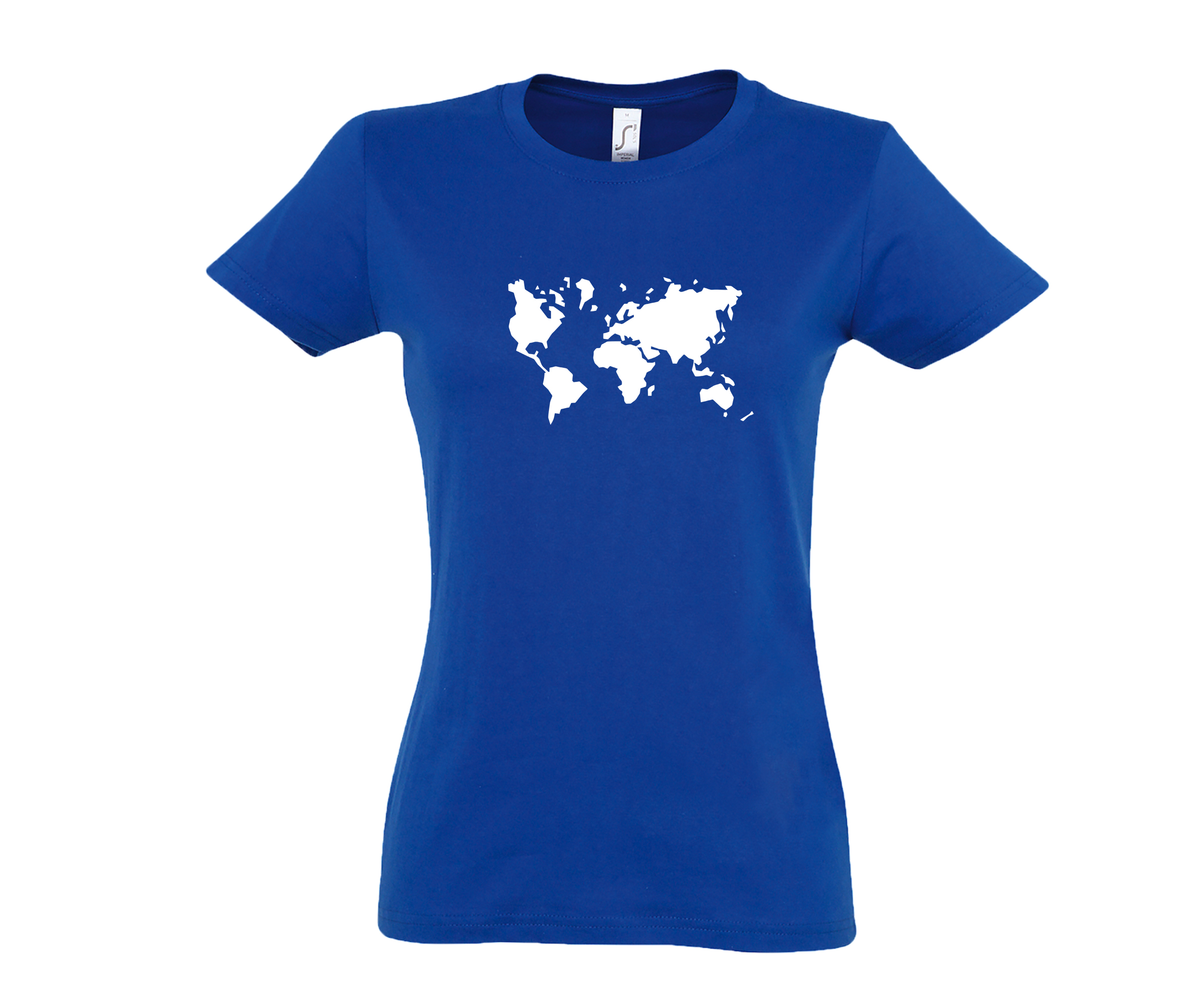 Mėlyni moteriški marškinėliai Pasaulio žemėlapis