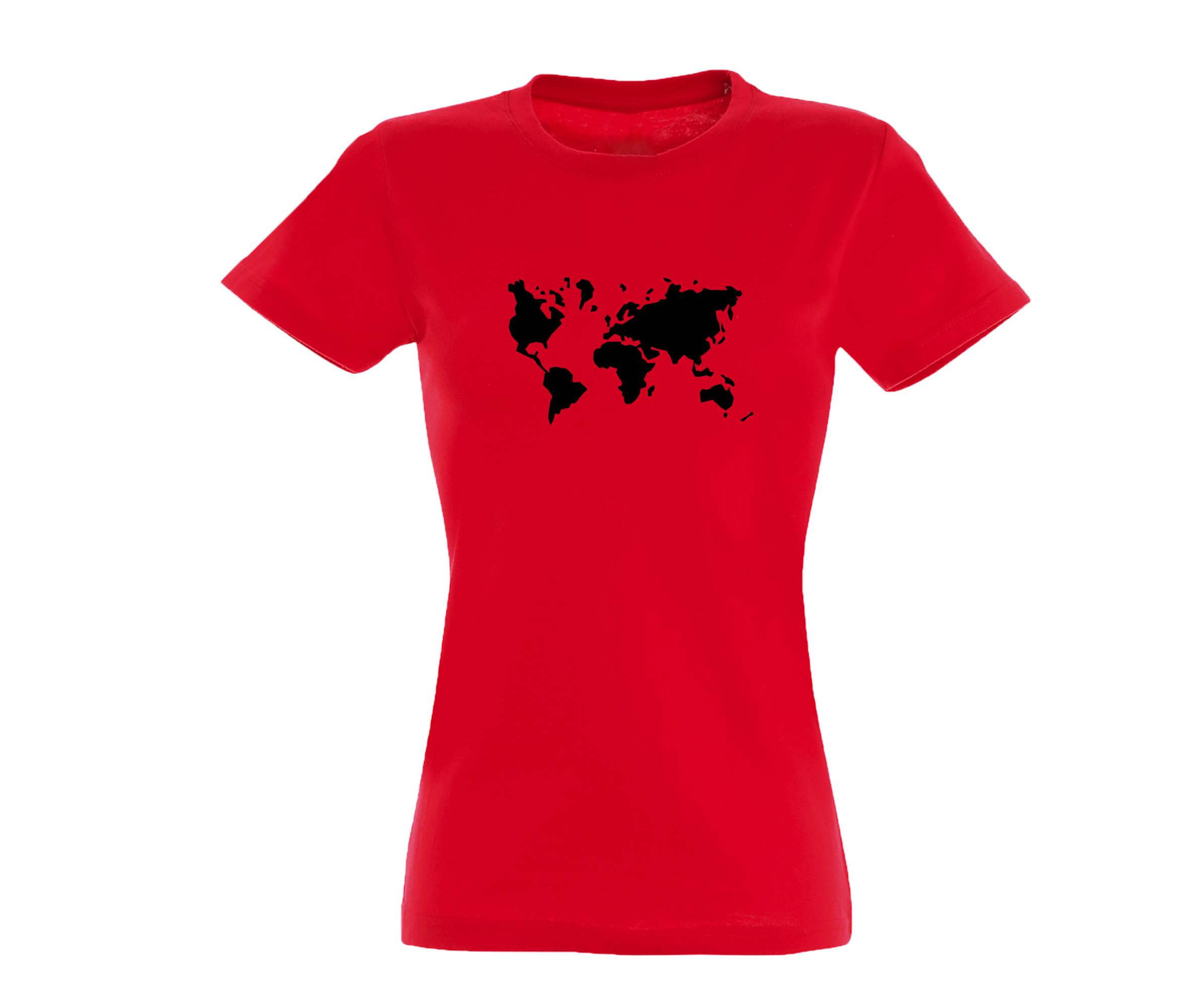 Raudoni moteriški marškinėliai Pasaulio žemėlapis