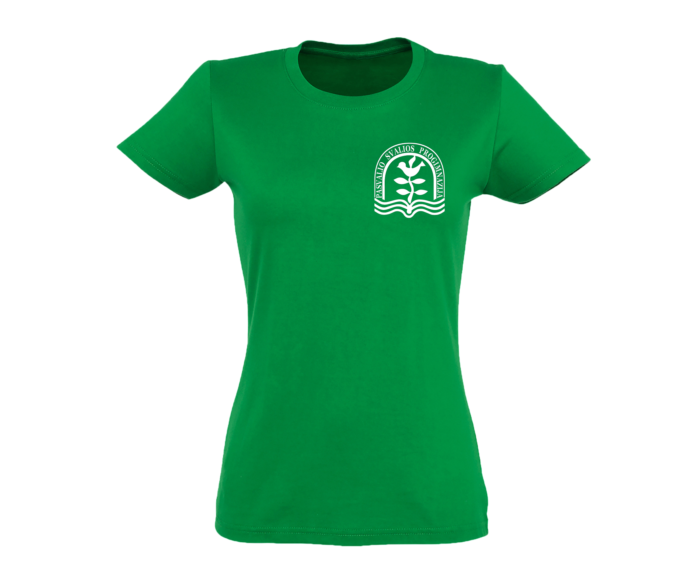 Žali įliemenuoti marškinėliai Svalios progimnazija
